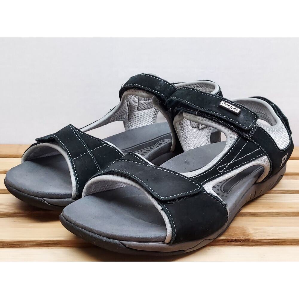 Propet Helen Womens | Black & Silver | Gladiator Hook And Loop Sandals Size 10